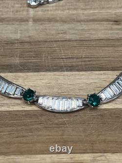 Rare TRIFARI Alfred Philippe 1940s Deco Emerald & Baguette Crystals Jewelry Set