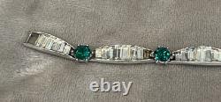 Rare TRIFARI Alfred Philippe 1940s Deco Emerald & Baguette Crystals Jewelry Set