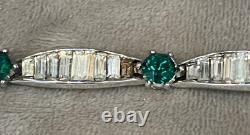 Rare TRIFARI Alfred Philippe 1940s Deco Emerald & Baguette Crystals Jewelry Set
