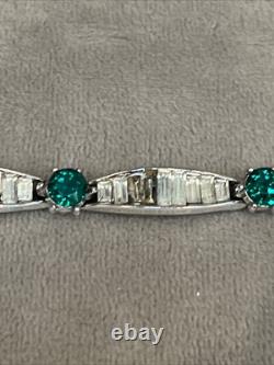 Rare TRIFARI Alfred Philippe 1940s Deco Emerald & Baguette Crystals Jewelry Set