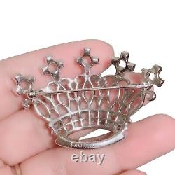 Rare TRIFARI Alfred Philippe SilverTone Coronation Cross Signed Crown Pin Brooch