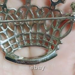 Rare TRIFARI Alfred Philippe SilverTone Coronation Cross Signed Crown Pin Brooch