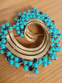 Rare TRIFARI Alfred Philippe Turquoise & Royal Blue Swirl Brooch Signed