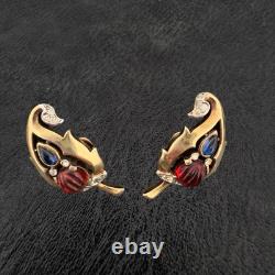 Rare TRIFARI? Jewels of India MOGHUL? PAT PEND Alfred Philippe CLIP EARRINGS