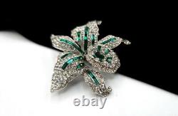 Rare! Trifari A Philippe Pavé & Baguettes 1961 Rhinestone Orchid Trembler Brooch