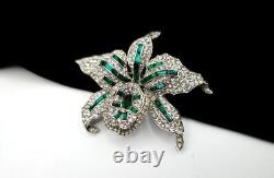 Rare! Trifari A Philippe Pavé & Baguettes 1961 Rhinestone Orchid Trembler Brooch