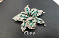 Rare! Trifari A Philippe Pavé & Baguettes 1961 Rhinestone Orchid Trembler Brooch