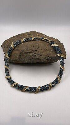 Rare Trifari'Alfred Philippe' Blue Stone Waves Choker Necklace Crown signed