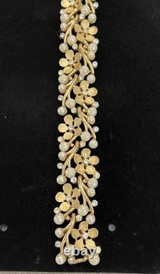 Rare Trifari Alfred Philippe EVE Parure WithRhinestone & Faux Pearls GP Nice Set