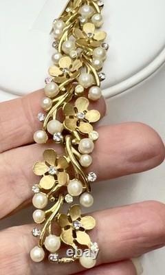 Rare Trifari Alfred Philippe EVE Parure WithRhinestone & Faux Pearls GP Nice Set