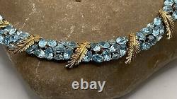 Rare Trifari Alfred Philippe Light Blue Crystal Stone Choker Necklace Crown