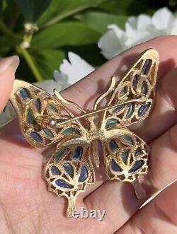 Rare Trifari Alfred Philippe Mosaics Green & Blue Poured Glass Butterfly Pin