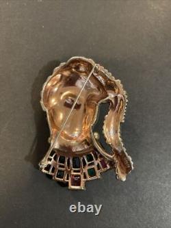 Rare Trifari Alfred Philippe Multi-Color Rhinestones Faux Pearl Lady Face Brooch