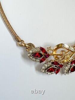 Rare Trifari Alfred Philippe Pat Pend Ruby Red Flirtation Necklace & Earrings