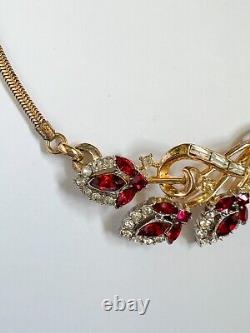 Rare Trifari Alfred Philippe Pat Pend Ruby Red Flirtation Necklace & Earrings