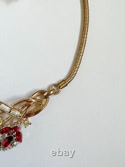 Rare Trifari Alfred Philippe Pat Pend Ruby Red Flirtation Necklace & Earrings