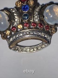 Rare Trifari Alfred Philippe Royal Coronation Emerald Cabochon Crown Brooch 1944