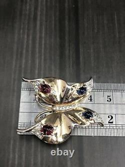 Rare Trifari Alfred Philippe Sterling Jeweled Cabochons Butterfly Brooch Set