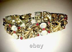 Rare Trifari Alfred Philippe Sterling Ruby Moonstone Leaf Bracelet