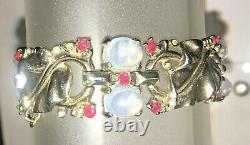 Rare Trifari Alfred Philippe Sterling Ruby Moonstone Leaf Bracelet