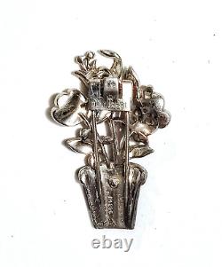 Rare Trifari'Alfred Philippe' Three Enamel Flowers in a Blue Pot Pin Clip