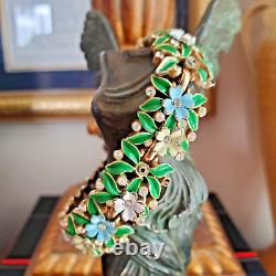 Rare Trifari Crown Alfred Philippe Pastel Enamel Flower Garden Party Bracelet