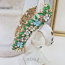 Rare Trifari Crown Alfred Philippe Pastel Enamel Flower Garden Party Bracelet
