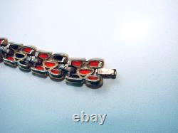 Rare Trifari Modern Mosaic Alfred Philippe Black Red Orange MCM Bracelet Glass