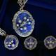 Rare Trifari Philippe-Era Cobalt Enamel Floral Locket Necklace Bracelet Set