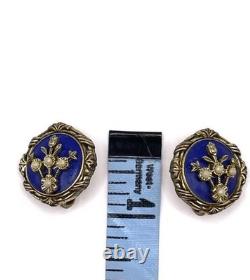 Rare Trifari Philippe-Era Cobalt Enamel Floral Locket Necklace Bracelet Set