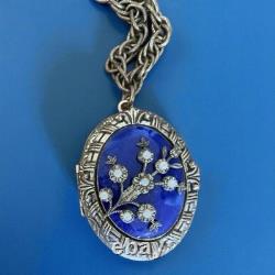 Rare Trifari Philippe-Era Cobalt Enamel Floral Locket Necklace Bracelet Set