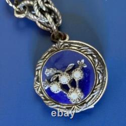 Rare Trifari Philippe-Era Cobalt Enamel Floral Locket Necklace Bracelet Set