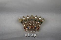 Rare Trifari Sterling Gold Alfred Philippe 7 Pearl Point Crown Brooch #140779