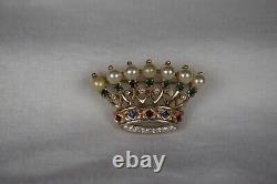 Rare Trifari Sterling Gold Alfred Philippe 7 Pearl Point Crown Brooch #140779