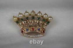 Rare Trifari Sterling Gold Alfred Philippe 7 Pearl Point Crown Brooch #140779