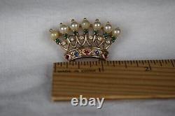 Rare Trifari Sterling Gold Alfred Philippe 7 Pearl Point Crown Brooch #140779