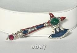 Rare Vintage Alfred Philippe Trifari Axe Brooch With Enamel & Cabochons-Book Piece