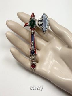 Rare Vintage Alfred Philippe Trifari Axe Brooch With Enamel & Cabochons-Book Piece