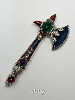 Rare Vintage Alfred Philippe Trifari Axe Brooch With Enamel & Cabochons-Book Piece