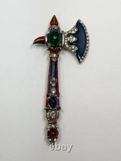 Rare Vintage Alfred Philippe Trifari Axe Brooch With Enamel & Cabochons-Book Piece