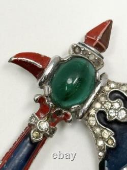 Rare Vintage Alfred Philippe Trifari Axe Brooch With Enamel & Cabochons-Book Piece