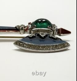 Rare Vintage Alfred Philippe Trifari Axe Brooch With Enamel & Cabochons-Book Piece