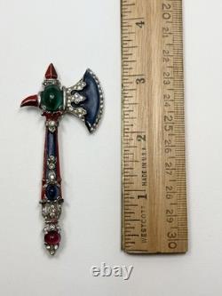 Rare Vintage Alfred Philippe Trifari Axe Brooch With Enamel & Cabochons-Book Piece