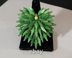 Rare! Vintage Crown TRIFARI Alfred Philippe Green Fan Layered Brooch Or Pendant