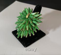 Rare! Vintage Crown TRIFARI Alfred Philippe Green Fan Layered Brooch Or Pendant