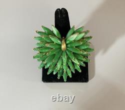 Rare! Vintage Crown TRIFARI Alfred Philippe Green Fan Layered Brooch Or Pendant