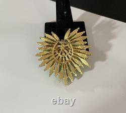 Rare! Vintage Crown TRIFARI Alfred Philippe Green Fan Layered Brooch Or Pendant