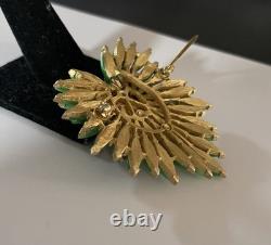 Rare! Vintage Crown TRIFARI Alfred Philippe Green Fan Layered Brooch Or Pendant