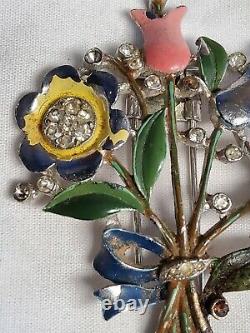 Rare Vintage Crown Trifari Alfred PHILIPPE Enamel Flower BOUQUET Fur Clip 2.5