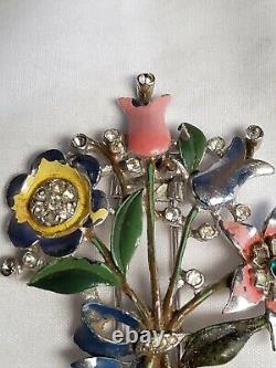 Rare Vintage Crown Trifari Alfred PHILIPPE Enamel Flower BOUQUET Fur Clip 2.5